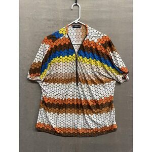 Jera Collection Shirt Womens One Size Geometric Print Zip Up Retro Top